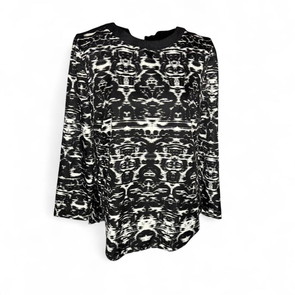 J.Crew Blurred Ikat Print Top with Zipper Back - Size 2 - Black & White